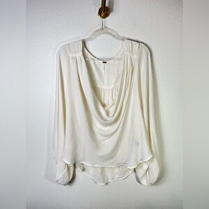 Free People Cream Drape Bishop Sleeve Oversized Blouse Sz M